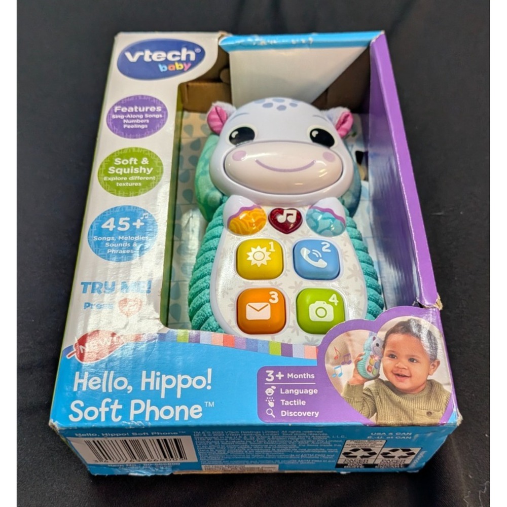 VTech Baby Hello Hippo Soft Phone Talks Sings Lights Soft Squishy 45+ Songs